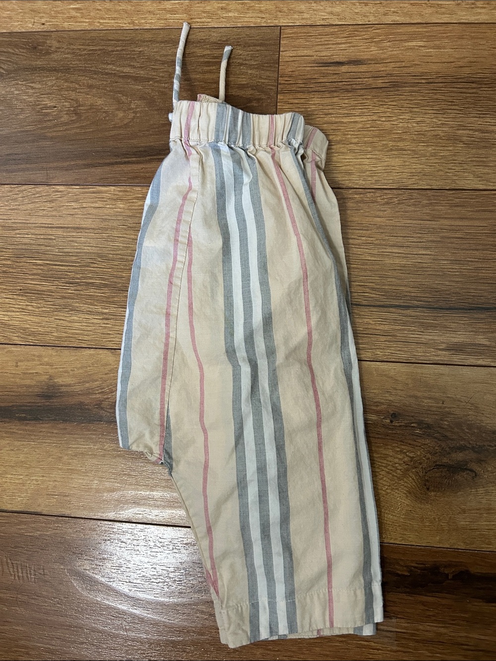 Burberry Beige Striped Elastic-Waist Kids Bottoms with Pink and Gray Stripes 9mo